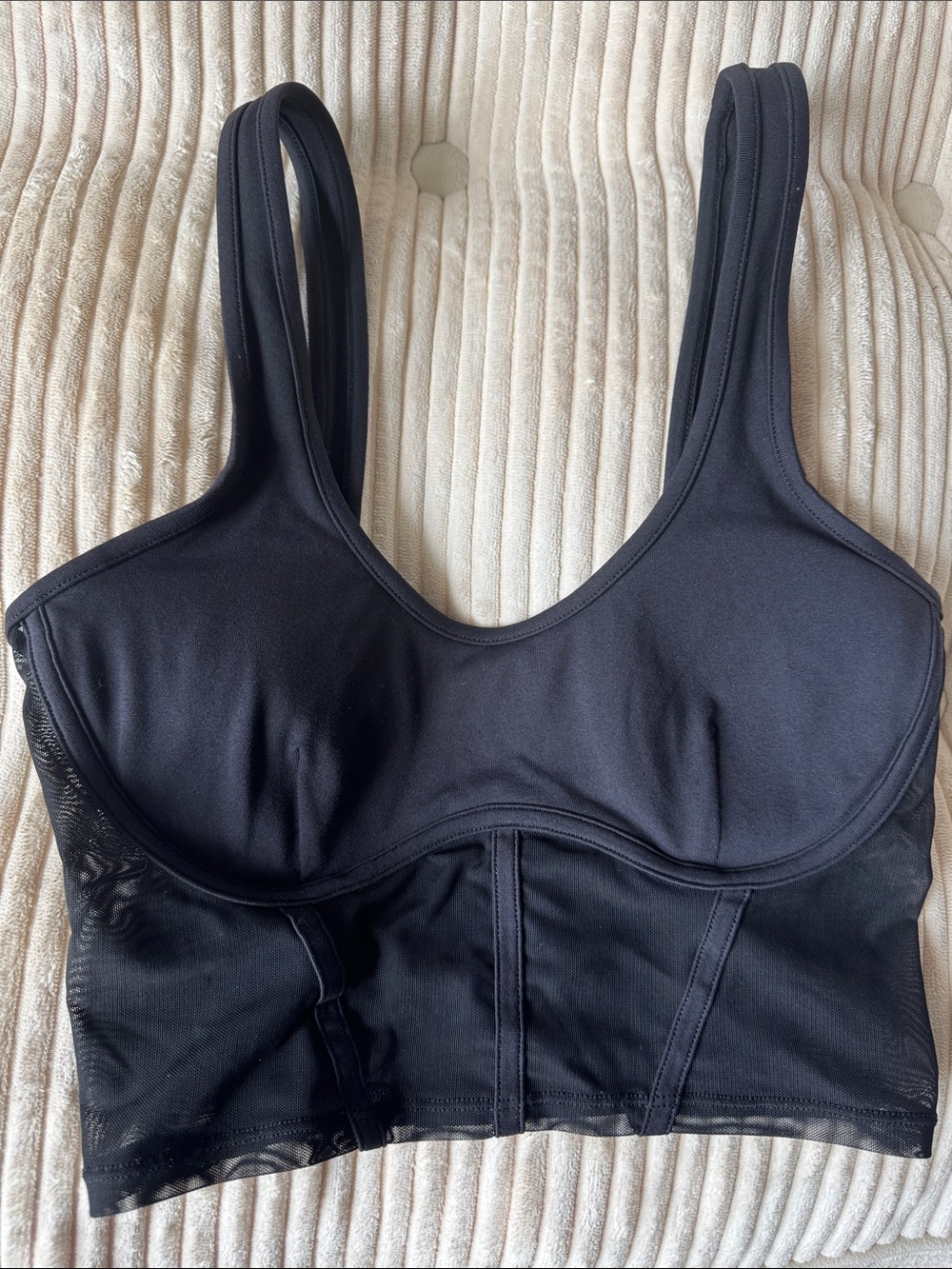 ALO Yoga Black Longline Sports Bra with Mesh Panels
